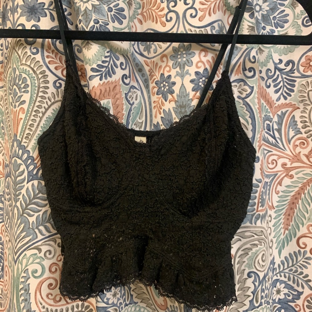Free People Intimately black lace crop top